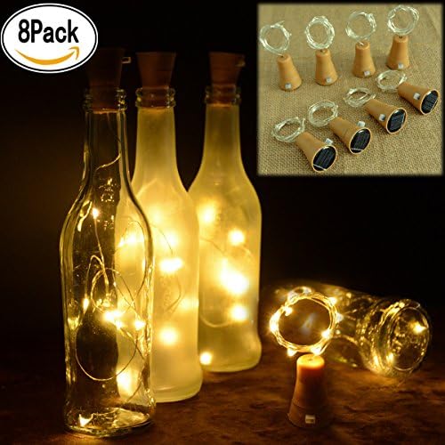 kingleder 8 PACK Warm White Solar Wine Bottle Cork Lights 10 LED Fairy Lights for Bottle DIY, Party, Decor, Christmas, Halloween, Wedding, Accent Mood Lights(Bottle NOT Included)