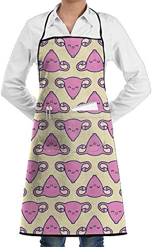 SWSW Men And Women Womb Uterus Cute Pink Pattern Kitchen Apron Chef Aprons Adjustable With Pocket Long Ties For Cooking, Baking, Gardening, Crafting, BBQ