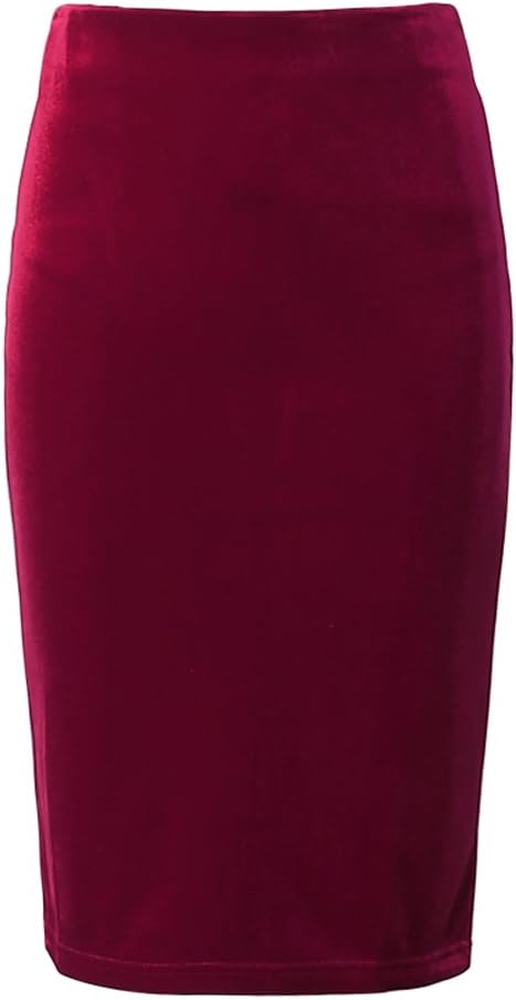 Women Fashion Red Velvet Midi Pencil Bodycon Skirt