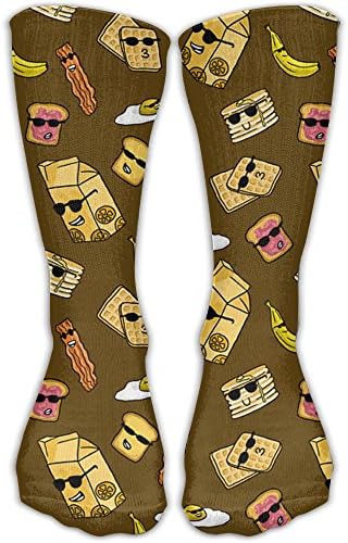 Crew Socks Kawaii Waffles Eggs Toast Bacon Pattern Colorful Sock For Men &amp; Women One Size