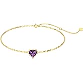 NFYBD 14k Gold Love Heart Gemstone Bracelet for Women,7MM Heart-cut Created Birthstone Anniversary Birthday Mother's Day Bracelets Jewelry for Mom Her 6.5''+2''