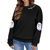 VKEGNIO Halloween Spooky Season Sweatshirts Women Cute Ghost Graphic Pullover Tops Casual Crewneck Funny Long Sleeve Sweater