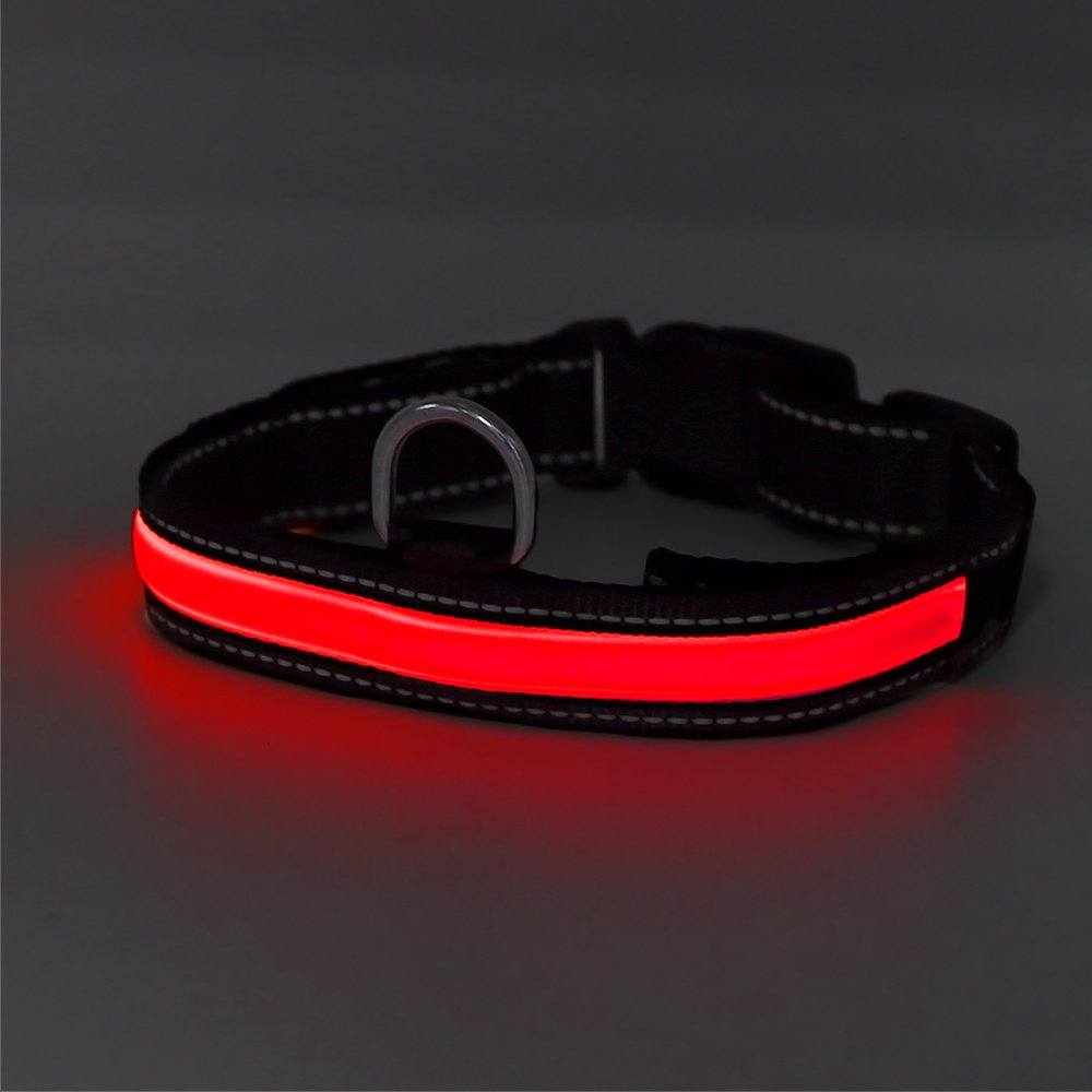 Higo LED Dog Collar,USB Rechargeable,Light Up Adjustable Nylon Fabric Reflective Led Pet Collar (L, Pink)