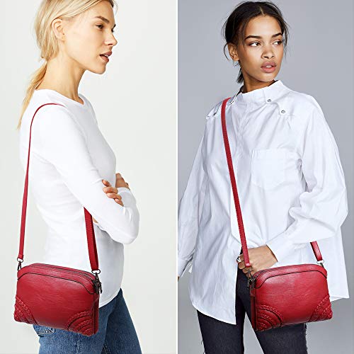 Crossbody Bag for Women Small Leather Phone Purse Wallet Shoulder Bag Trendy Ladies Wristlet Clutch (Red b) - Thumbnail 7