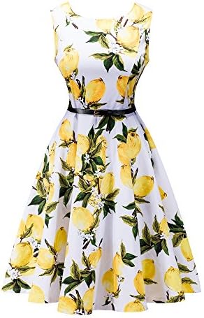 woman's sleeveless round necklace printing retro party dinner wedding dress zollzirr