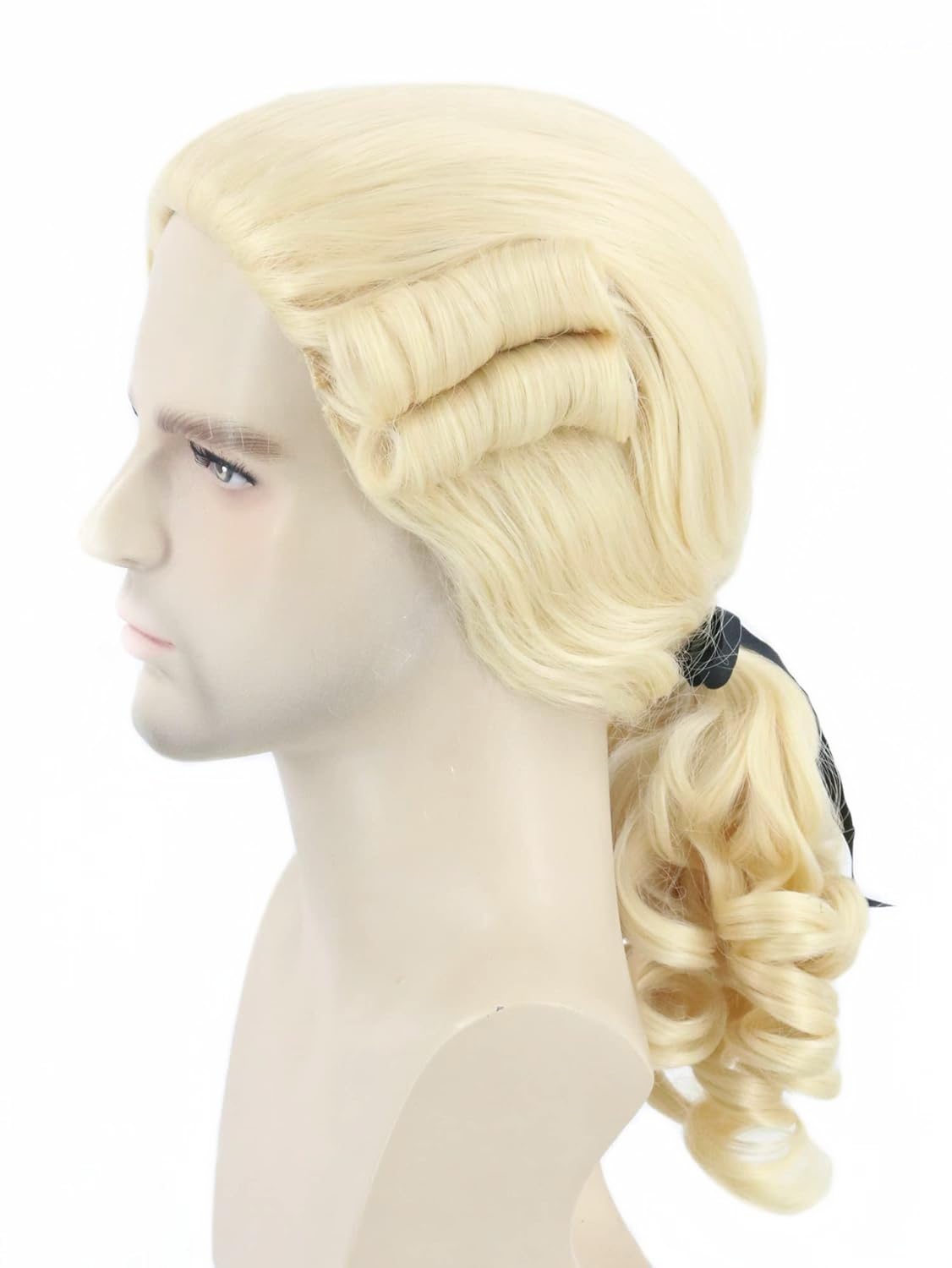 Topcosplay Baroque Wig - Lord Judge Poet Noble Wig, Long White/Blonde with Ponytail for Halloween Fancy Dress Parties