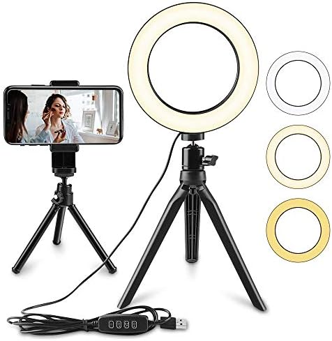 LED Selfie Ring Light,6 inch LED Circle Light,LED Video Camera Light,USB LED Desktop Lamp with Stand,Dimmable LED Fill Light,Makeup Beauty Light for YouTube/Live Stream/Photography/Portrait Lighting