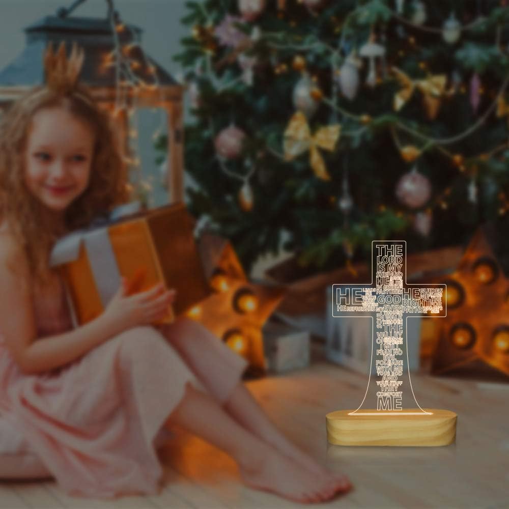 Jesus Cross 3D Night Light, Christ Optical Illusion Lights, Warm White Wooden Handmade - Image 5