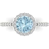 Clara Pucci 14K Solid White Gold 1.86 ctw SkyblueTopaz Halo Ring for Women | Anniversary, Birthday Gift | 7.5mm Round Cut