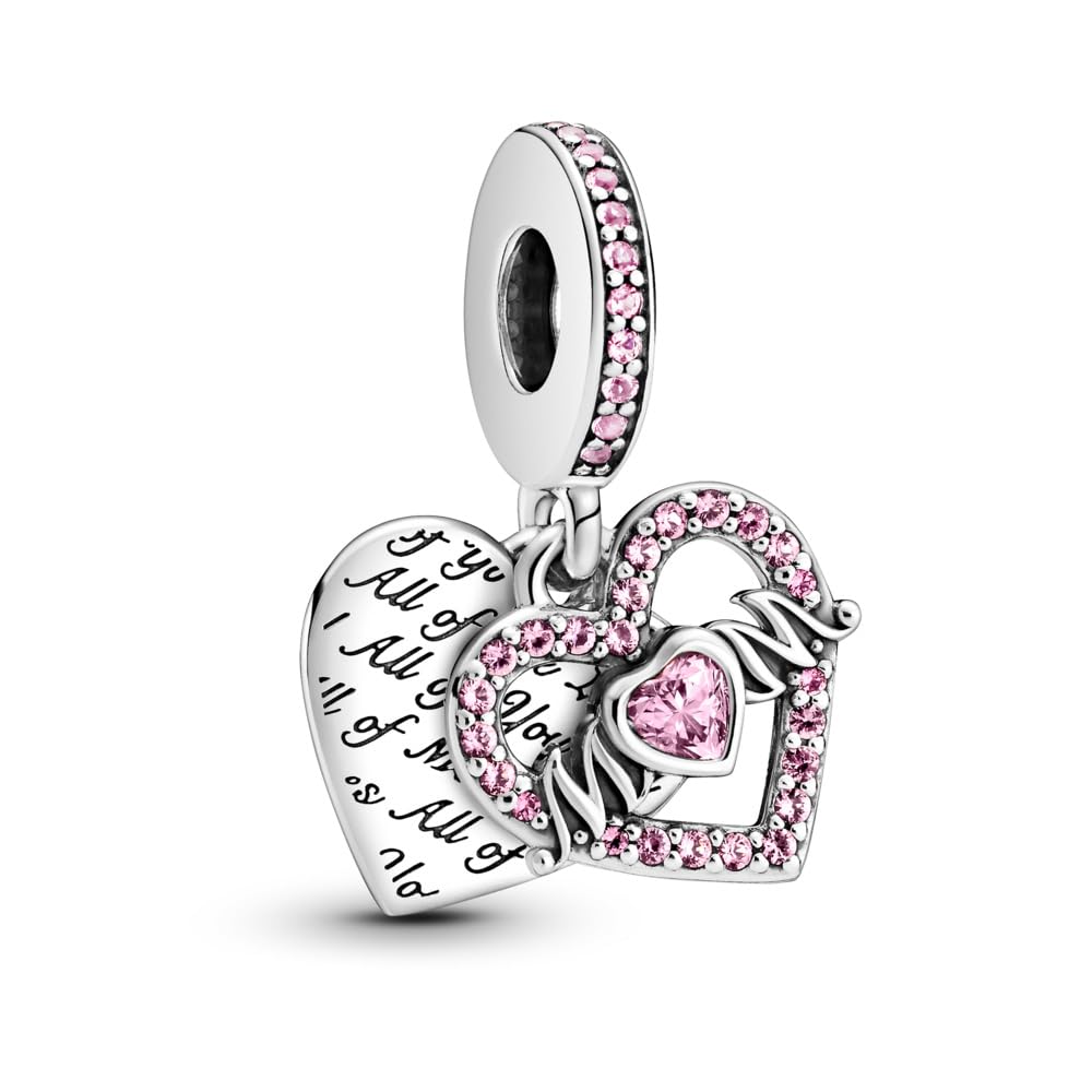 PANDORA Heart & Mum Dangle Charm - Sterling Silver Bracelet Charm Compatible Moments - Gift for Her - No Box