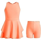 Handfrog Kids Girls Tennis Golf Dress Outfit Sleeveless Dress with Shorts Pockets 2 Piece Sport Athletic Sets