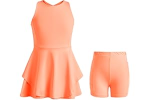 Handfrog Kids Girls Tennis Golf Dress Outfit Sleeveless Dress with Shorts Pockets 2 Piece Sport Athletic Sets
