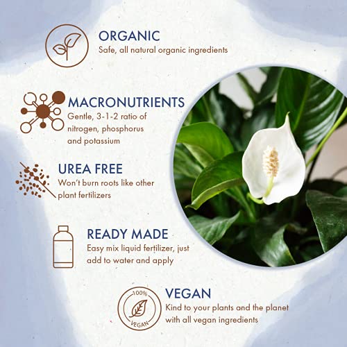 Peace Lily Plant Food Organic Liquid Fertilizer for Indoor + Outdoor