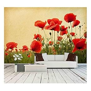 Vintage Texture Field of Poppies - Canvas Art Wall Decor - 66"x96"