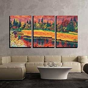 River in Fall Oil Painting x3 Panels