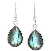 14K Yellow Gold Plated & Silver Plated Natural Gemstone Dangle Earrings for Women - Pear Shape Light Weight Trendy Birthstone Handmade Dangle & Drop Earrings Jewelry - Gifts for Her