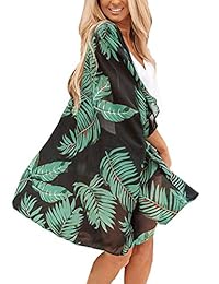 Kimono de chal de gasa suelto con estampado floral para dama