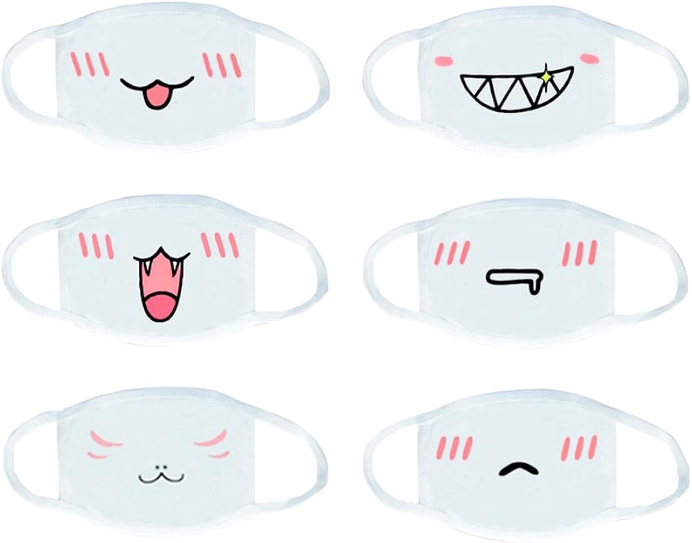 Sheeppe 6 Pack Anti Dust Anime Mouth Mask Cute Cotton Emoticon Face Mask For Kids Amazon Co Uk Clothing