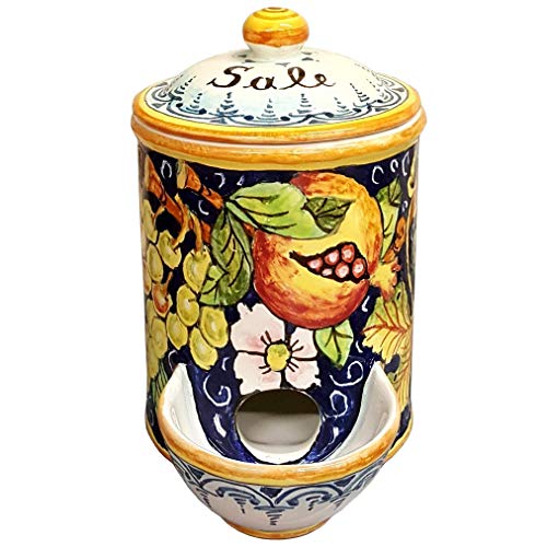 CERAMICHE D'ARTE PARRINI- Italian Ceramic Jar Salt Holder Decorated Grape Hand Painted Made in ITALY Tuscan Art Pottery