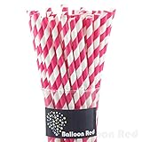 Biodegradable Paper Drinking Straws (Premium Quality), Pack of 100, Striped - Hot Pink