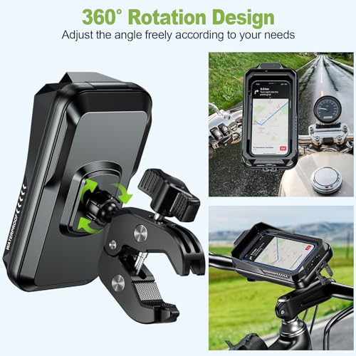 BTNEEU Waterproof Motorcycle Mobile Phone Holder Anti-Vibration Mobile Phone Holder for Scooter with Touch Screen 360° Rotation for 4.7-7.0 Inch Smartphone