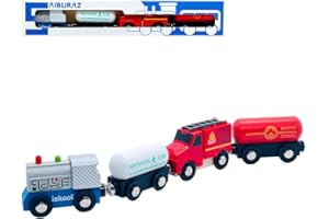 SAIBURAZ Wooden Train Cars Track Accessories Set Oil Tank truck Mix Train Toys Fit for Wooden Train Track Railway for Boys and Girls - Compatible with All Major Brands(Mix Train)