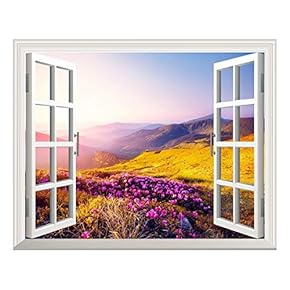 Removable Wall Sticker/Wall Mural -Beautiful Moutain Landscape in Morning Light Out of The Open Window Creative Wall Decor - 24"x32"