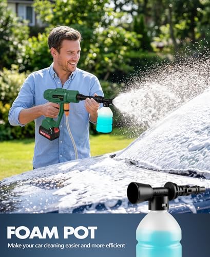 DeeprBetter Cordless Pressure Washer, 600PSI Rechargeable Battery Pressure Washer with 6-in-1 Adjustable Nozzle, 3 Adjustable Speeds Cordless High Pressure Gun - Green