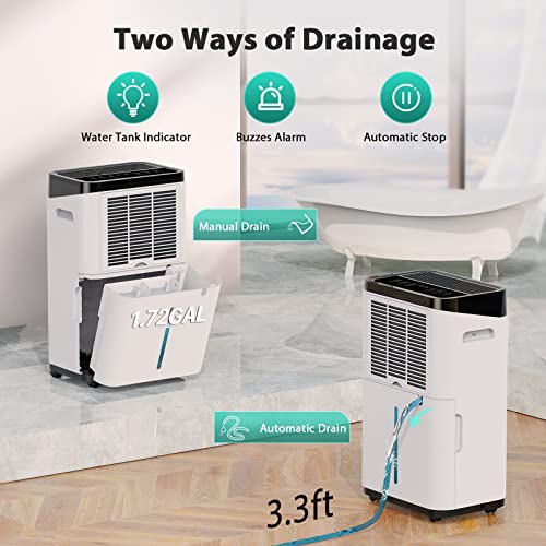 FREE VILLAGE Dehumidifier, 45 Pints Dehumidifier for Home Up to 3500 Sq. Ft, with 3.3ft Drain Hose, Auto Drainage, Auto Shut Off, 24 Hr Timer, Washable Filter, Dehumidifiers for Basement, Bathroom