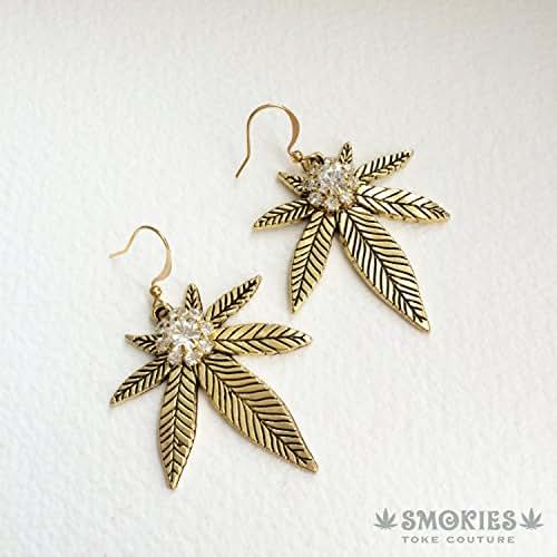 Gold Rhinestone Marijuana earrings, weed earrings, stoner gift, women, girly, classy