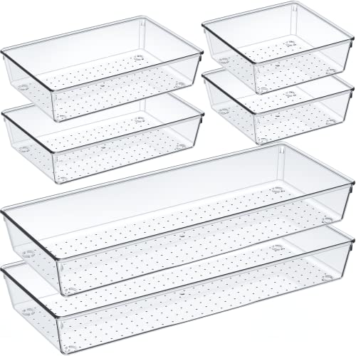 Criusia 6 Pcs Large Size Clear Drawer Organizer Set, Acrylic Non Slip