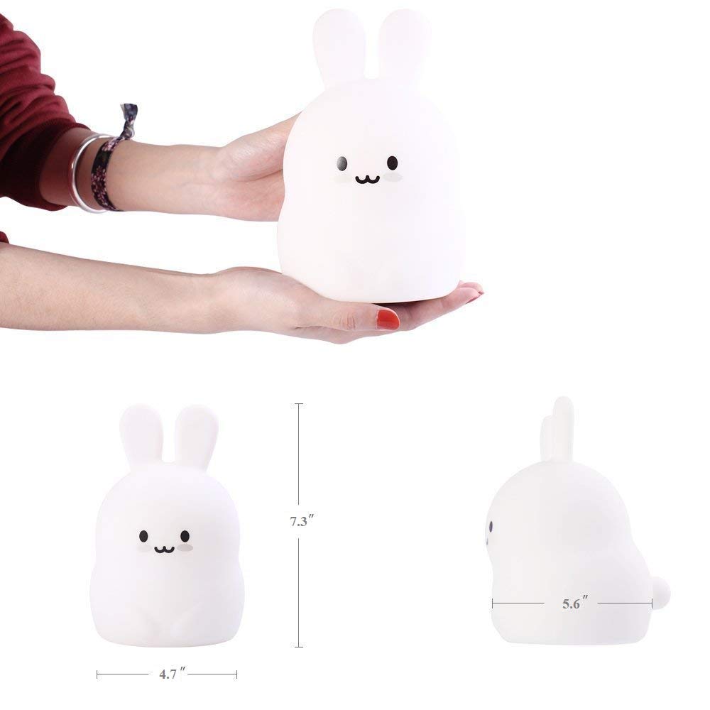 ATOMFIT LED Nursery Night Lights for Kids: Cute Animal Silicone Baby Night Light with Touch Sensor and Remote - Portable and Rechargeable Infant or Toddler Cool Color Changing Bright (Bunny)