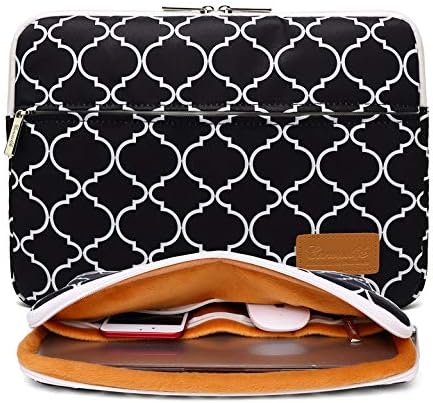 Canvaslife Black Four Petals Style Pattern 360 Degree Protective 13 inch Canvas Laptop Sleeve with Pocket 13 Inch 13.3 Inch Laptop Case