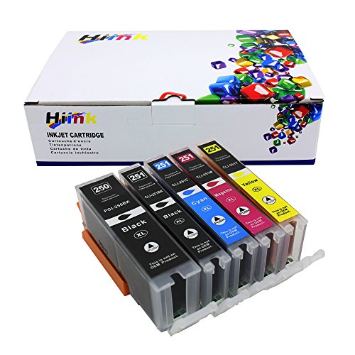 Hi Ink 5 Pack PGI250 CLI251 High Yield ink for Canon PGI-250XL CLI-251XL (1 Black, 1 Cyan,1 Magenta, 1 Yellow, 1 Photo Black) 5 Pack Compatible With PIXMA IP7220 iX6820 MG5420 MG5422 MG5520 MG5522 MG6420 MX722 MX922