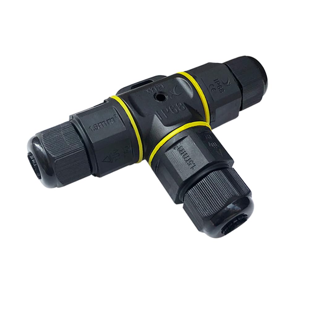QitinDasen T-Shape 3 Way Waterproof Outdoor Cable Connectors, IP68 Waterproof Junction Box Outdoor Cable Connector, for Cable Diameter 5～9 mm (Screw Type)