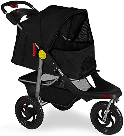 Marketworldcup Pet Stroller Cat Dog 3-Wheel Walk Jogger Travel Folding Carrier Deluxe BK
