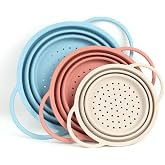 SelectShen&trade; Collapsible Silicone Colander Set, Stainless Steel Rim (3 Pk) | Heat-resistant, dishwasher-safe platinum silicone strainers. Sturdy stainless steel rim. BPA-free, space-saving, set of 3