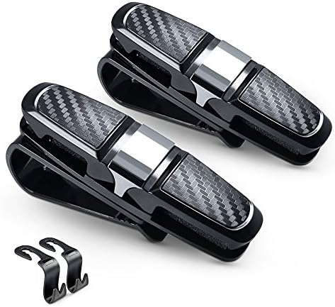 2 Pack Glasses Holders, with 2 Car Seat Hanger Hooks for Car Sun Visor, GOOACC Sunglasses eyeglasses Mount with Ticket Card Clip - Black