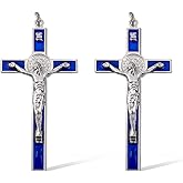 DICOSMETIC 2Pcs 10.6x5.35cm Small Alloy Wall Cross Enamel Crucifix Saint Benedict Wall Crosses Jesus Christ Crucifix Catholic Christian Cross Decor Easter Gifts for Women Men, Blue