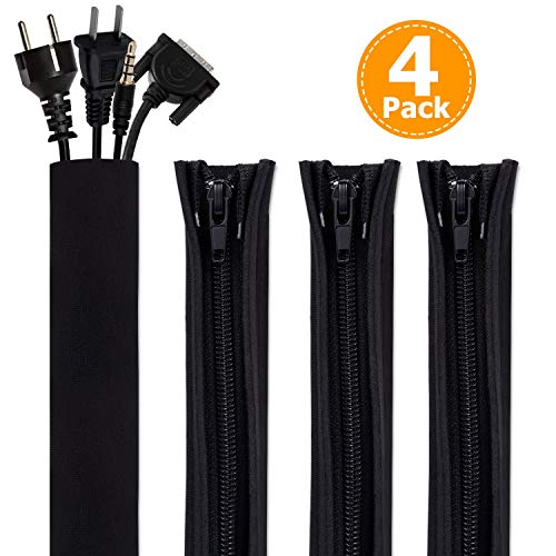 Bestfy Cord Organizer System Cable Management Sleeve, 19.5 inch, Wire Cover with Zipper, Cable Wrap, Cord Sleeves for TV, Computer, Office, Home Entertainment, 4 Pack (Renewed)