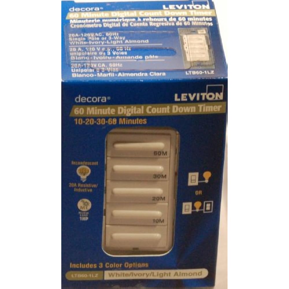 Leviton Timer Switches LTB601LZ Decora 1800W Incandescent/20A 1HP