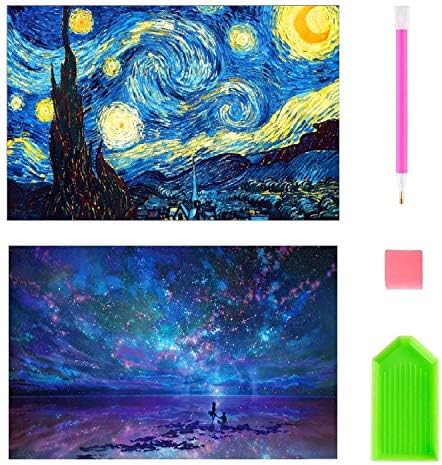 Diamond Painting, 2 Pack DIY Paint with Diamonds Full Drill, 5D Diamond Painting Kits for Adults, Night Sky & Starry Night Painting with Diamonds for Home Wall Decor by Number Kits (12X16inch)