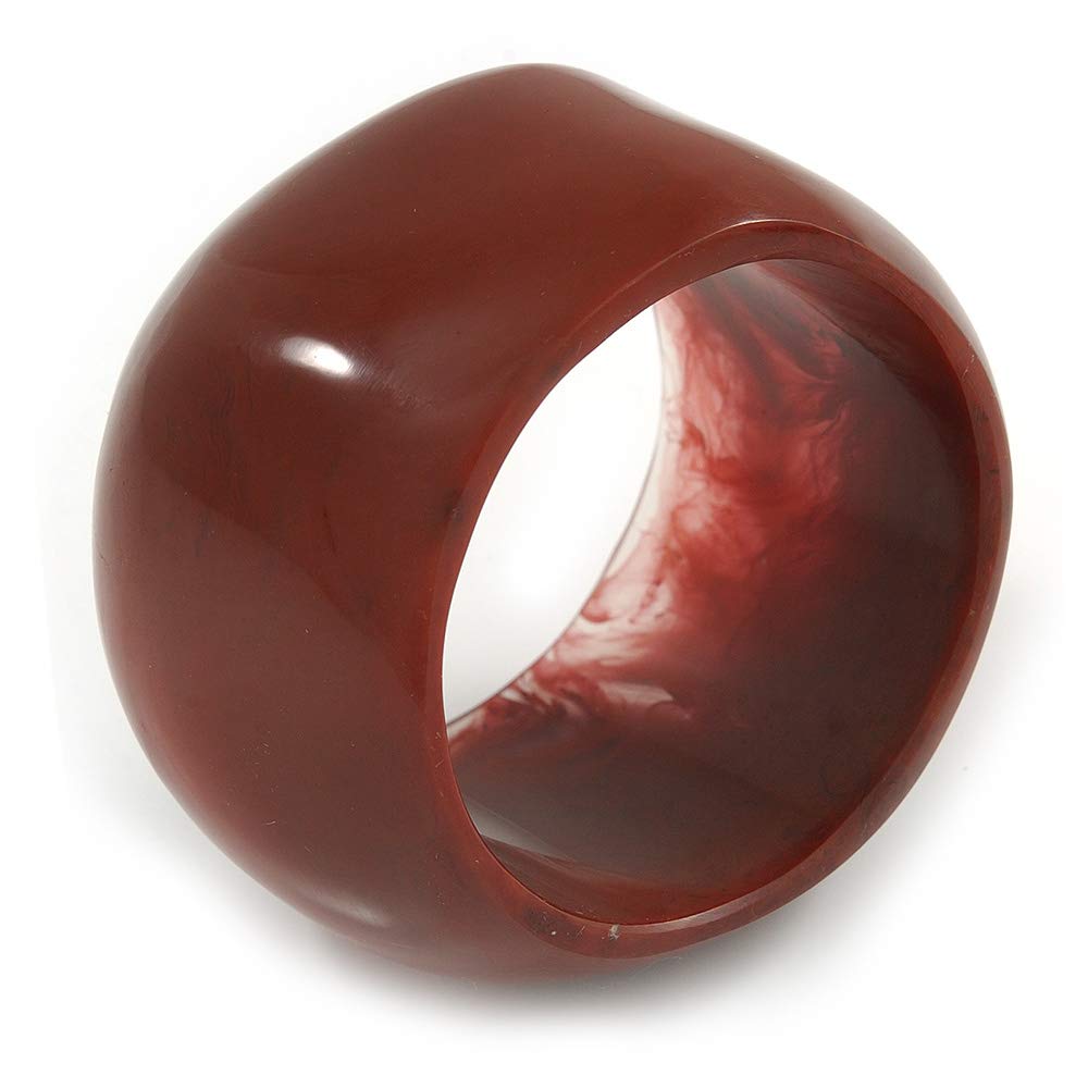 Avalaya Wide Chunky Off Round Rusty Orange Resin Bangle Bracelet - 19cm Long