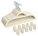 Finnhomy Heavy Duty 50 Pack Clothes Hangers with 10 Multiple Use Finger Clips, Durable Slim-Line Velvet Hangers Non-Slip Sturdy Clothing Hangers, Beige