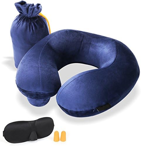Travel Pillow - Neck Pillow -Vilcome Push-Button Soft Inflatable Neck Pillow with Packsack, Sleep Mask and Earplugs for Airplane, Car, and Train