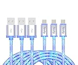 Tenfly Premium LED Glow in Dark High Speed Micro USB Cables Charge & Sync Cords for Samsung/HTC/GPS/MP3/Bluetooth and All Micro USB (Android 3 Pack)