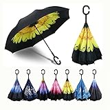 Premium Double Layer Inverted Upward Folding Umbrella - C-Shaped Hands Free Handle - Lightweight & Windproof - Sturdy Construction - Multiple Colors & Designs Available For Women - Procella Umbrella