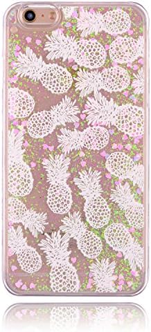 iPhone 6sPlus Case, TIPFLY Clear Bling Cool Liquid Floating Dynamic Flowing Hybrid Bumper, Glitter Shiny Moving Love Hearts Shockproof Hard Cover for Apple iPhone 6Plus/6sPlus - Pineapple Love