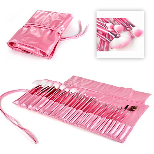 Flexzion 22PCS Makeup Brushes Set Professional Cosmetic Tool Kit Collection Accessory for BB Cream Concealer Eyeshadow Face Lip Foundation Powder and Blush With Pink Carrying Pouch Case