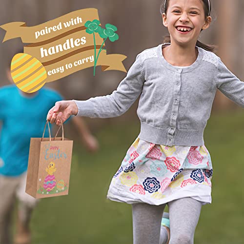 TOXOY Easter Gift Bags with Handles, 18PCS Easter Kraft Paper Bags Goodie Treat Bags for Kids Easter Party Favors Candies Cookies Toys